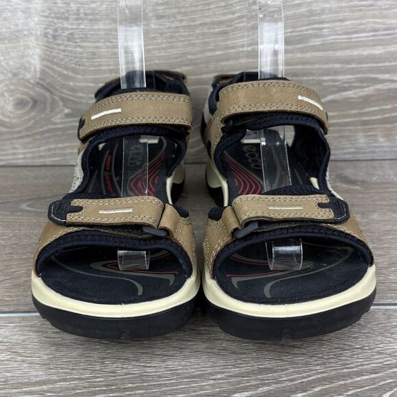 Ecco Yucatan Tan Black Gray Leather Women’s Sz 8/EU 39 Hook & Loop Sport Sandals - Picture 2 of 10